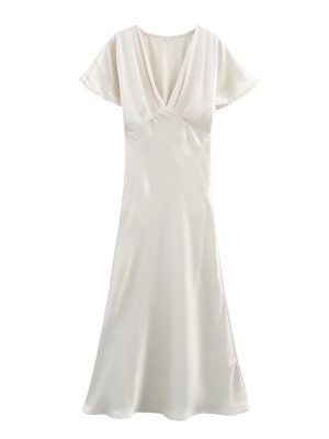 Summer Solid Silk Satin Texture Dress for Women
