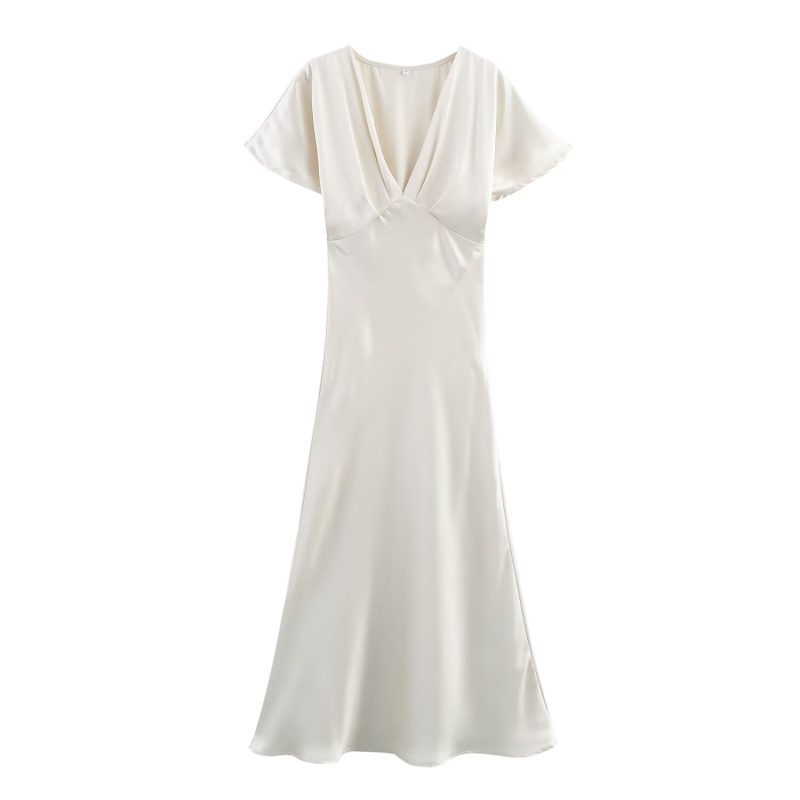 Summer Solid Silk Satin Texture Dress for Women