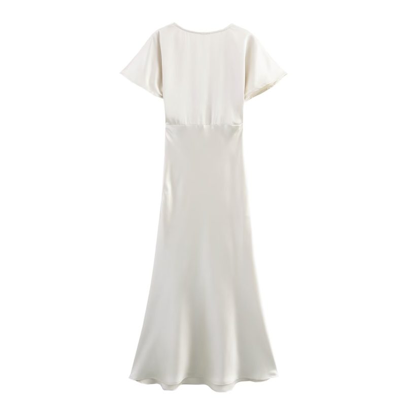 Summer Solid Silk Satin Texture Dress for Women - Image 2