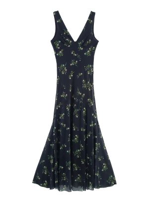 Floral Printed Silk Mesh Length Dress