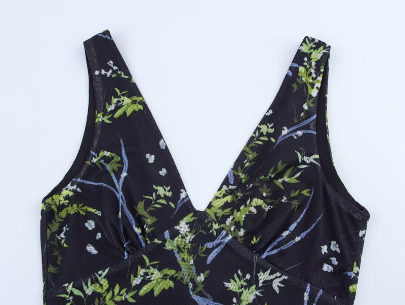 Floral Printed Silk Mesh Length Dress - Image 3