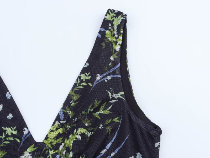 Floral Printed Silk Mesh Length Dress - Image 4