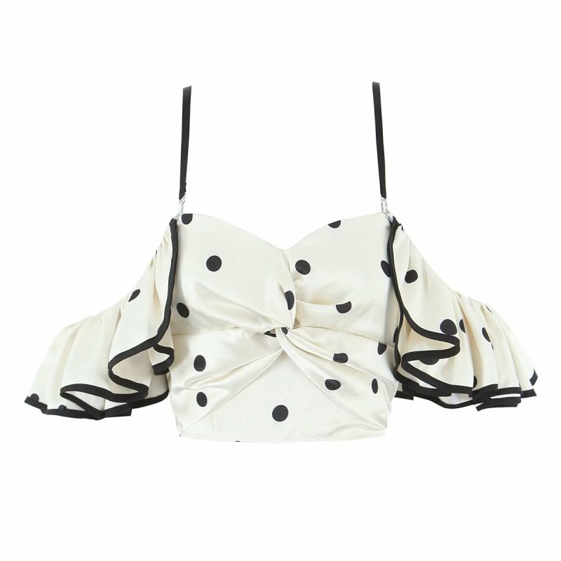 Retro Ruffled Spaghetti Strap Polka Dot Tube Top