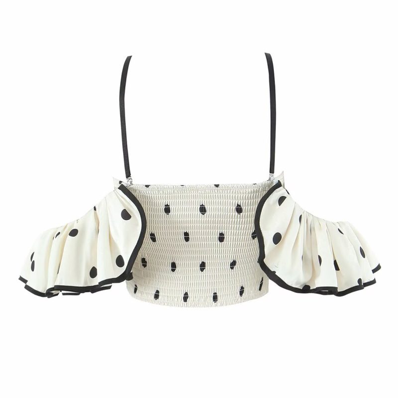 Retro Ruffled Spaghetti Strap Polka Dot Tube Top - Image 2
