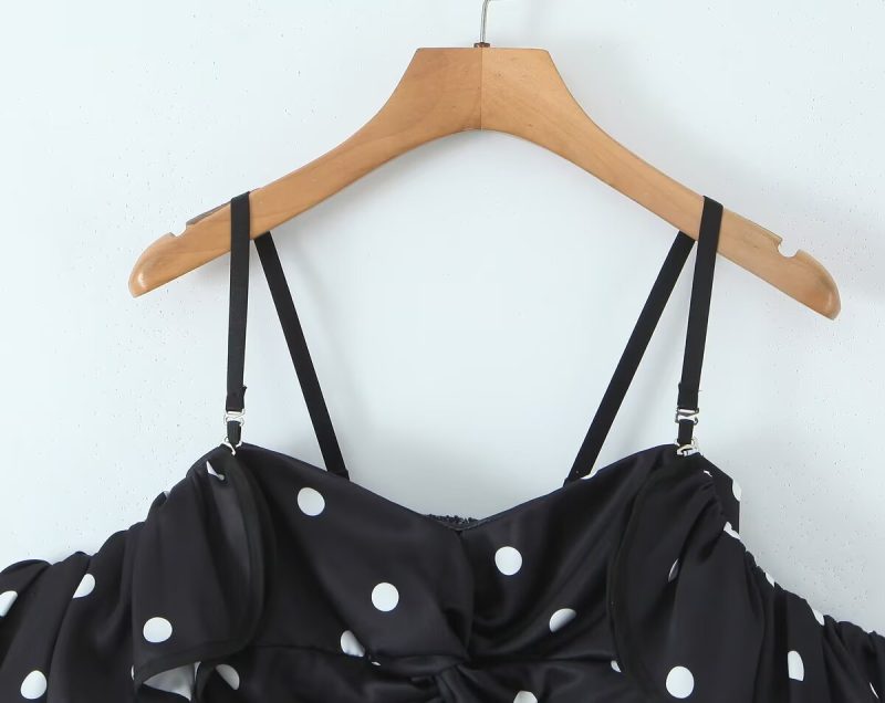Retro Ruffled Spaghetti Strap Polka Dot Tube Top - Image 3