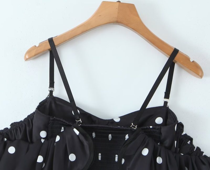 Retro Ruffled Spaghetti Strap Polka Dot Tube Top - Image 4