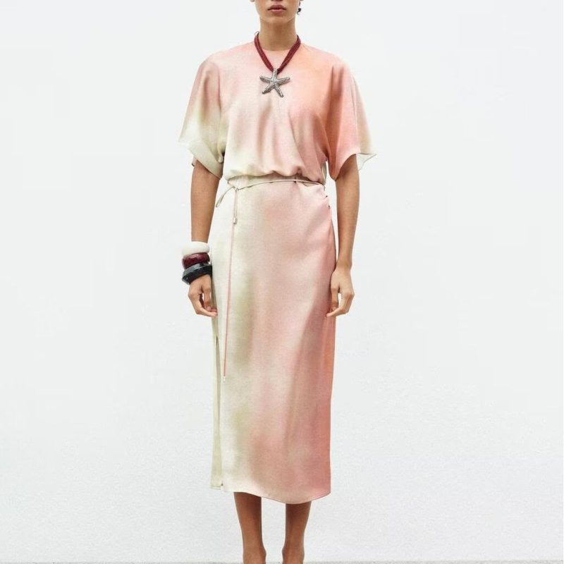 Elegant Satin Tie-Dye Maxi Dress for Summer