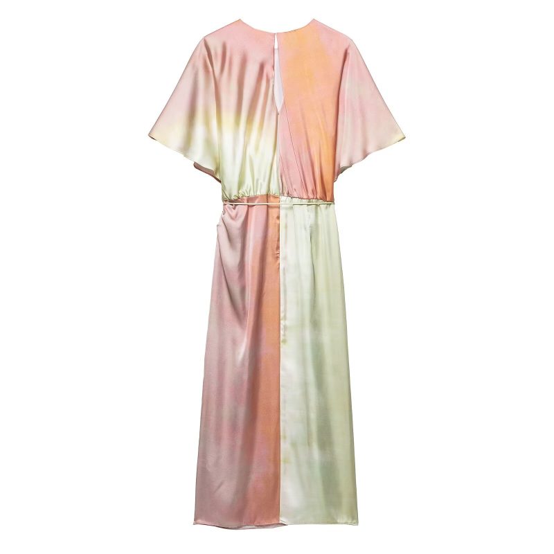Elegant Satin Tie-Dye Maxi Dress for Summer - Image 3