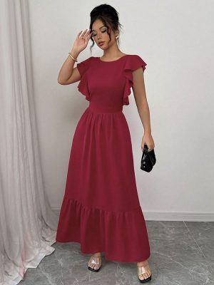 Sexy Red Backless Slit Slim Fit Summer Dress