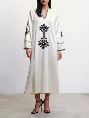Vintage Embroidered White Dress Ladies