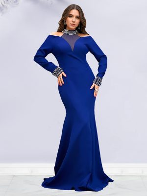 Elegant Slim Fit Rhinestone Arm-Covering Dress