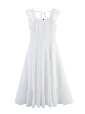 Summer Seersucker Chiffon Ruffle Sleeve Dress