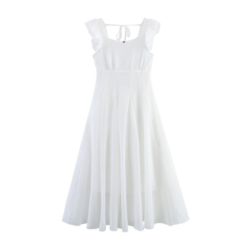 Summer Seersucker Chiffon Ruffle Sleeve Dress