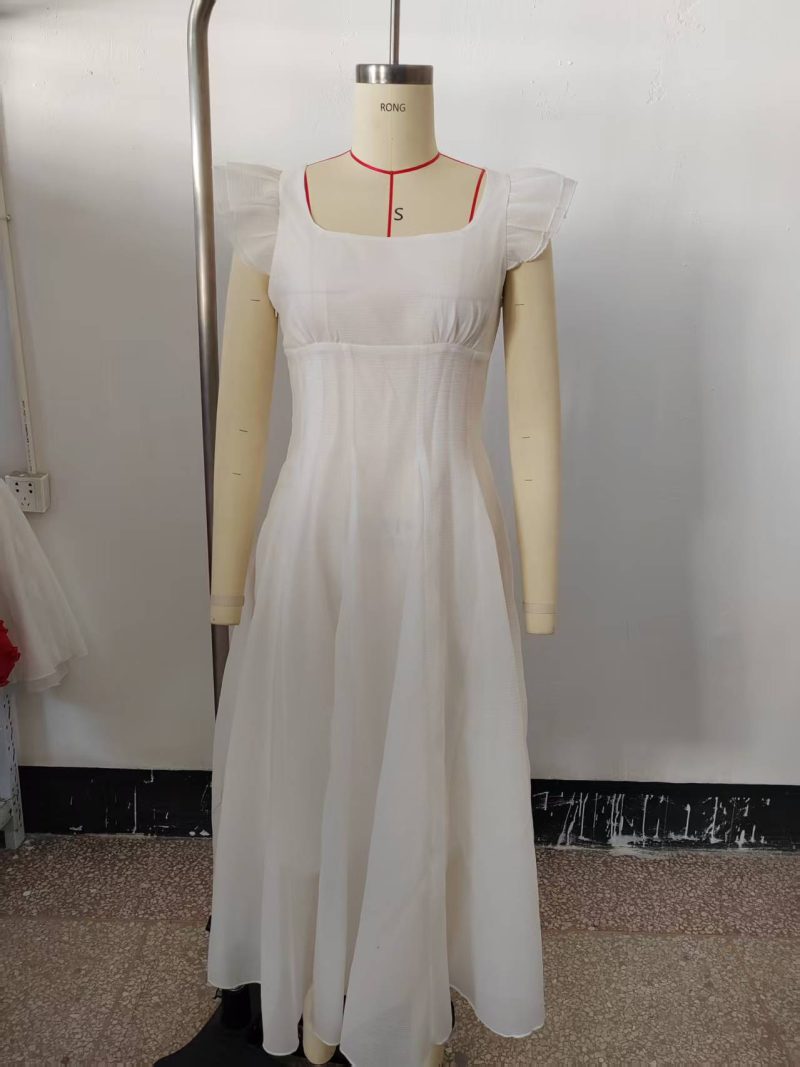 Summer Seersucker Chiffon Ruffle Sleeve Dress - Image 4