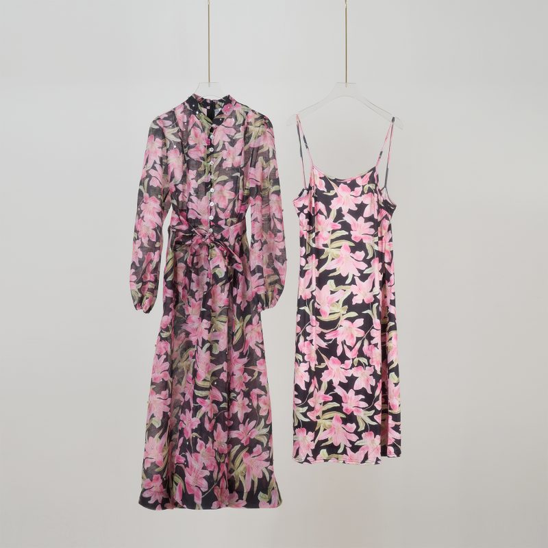 Slim Fit Silk Linen Dress with Lace-Up Hem