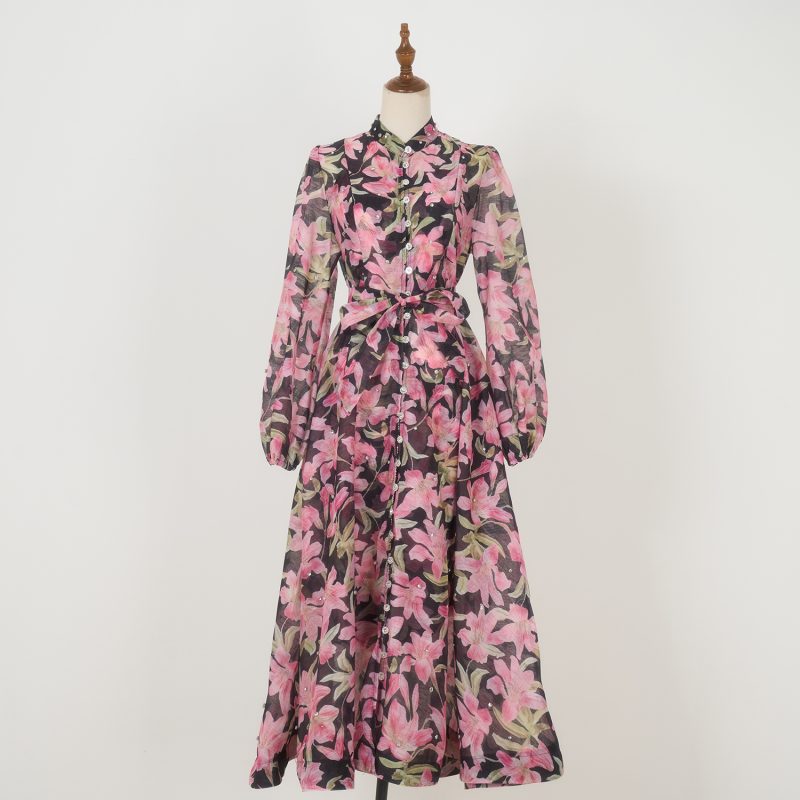 Slim Fit Silk Linen Dress with Lace-Up Hem - Image 2