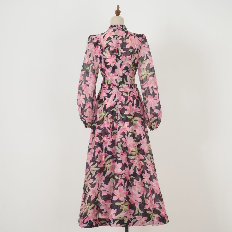 Slim Fit Silk Linen Dress with Lace-Up Hem - Image 3