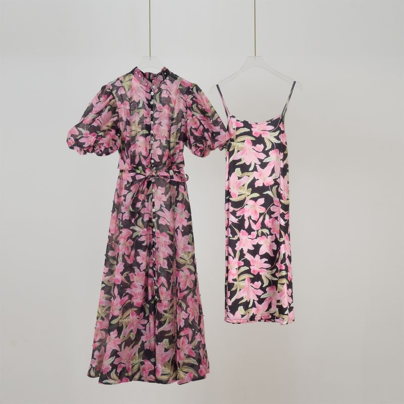 Court Style Short Sleeve Buttoned Strappy Dress