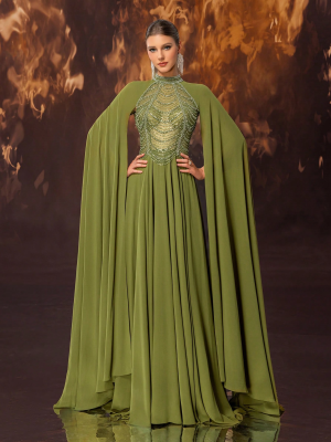 Gorgeous Beaded Chiffon High-Collar Evening Dress