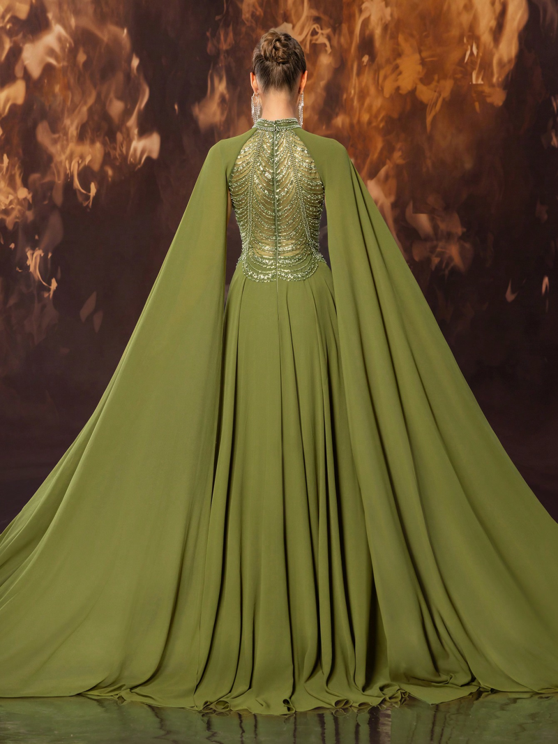Gorgeous Beaded Chiffon High-Collar Evening Dress - Image 2