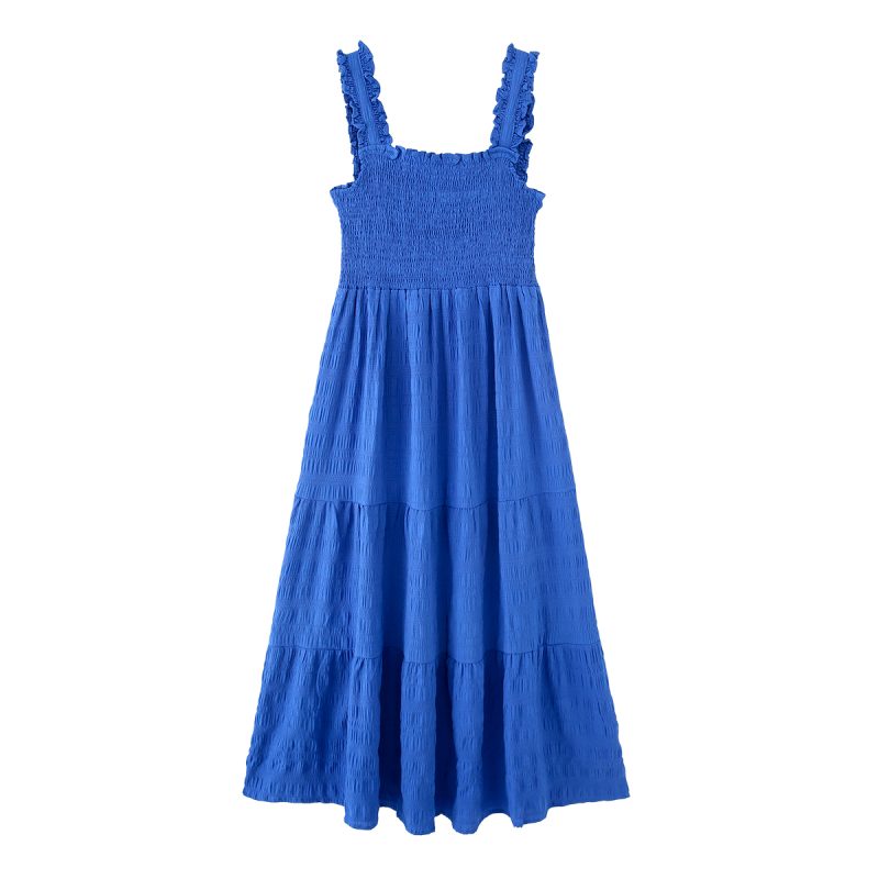Blue Smocked Sling Maxi Dress for Women