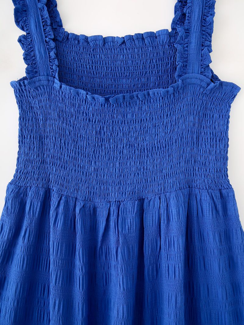 Blue Smocked Sling Maxi Dress for Women - Image 4