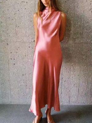 Summer Satin Texture Midi Dress Women