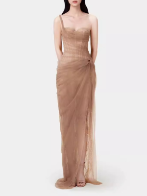 Elegant One-Shoulder Lace Dress for Summer