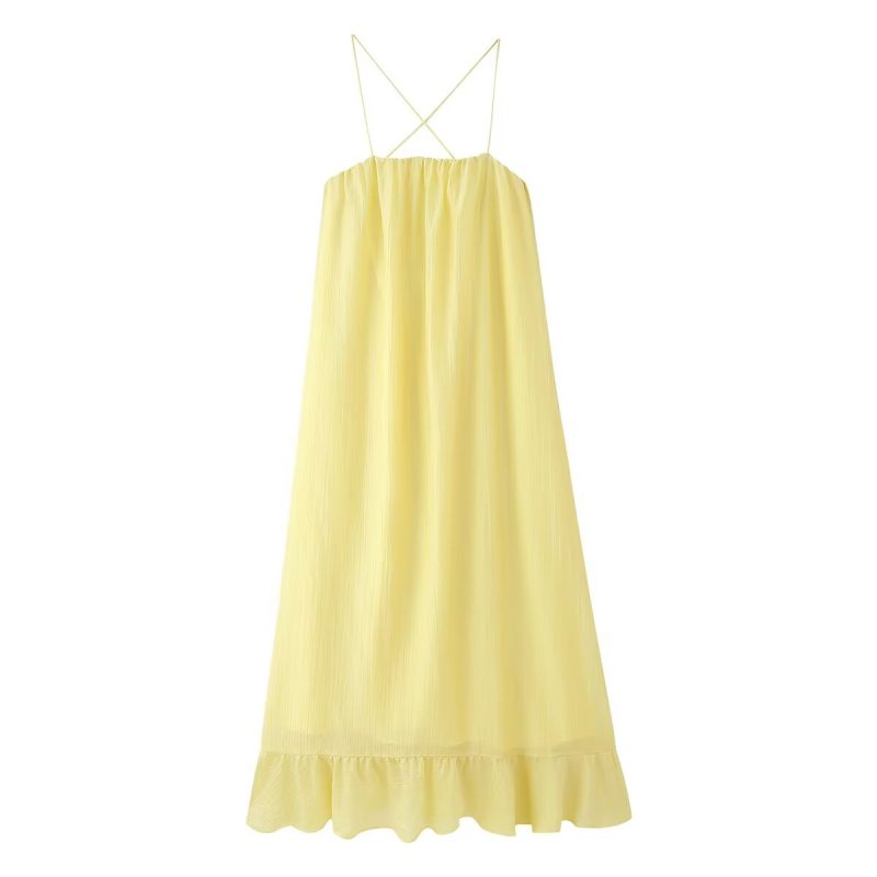 Sweet Solid Color Strap Long Summer Dress - Image 2