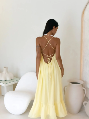 Sweet Solid Color Strap Long Summer Dress