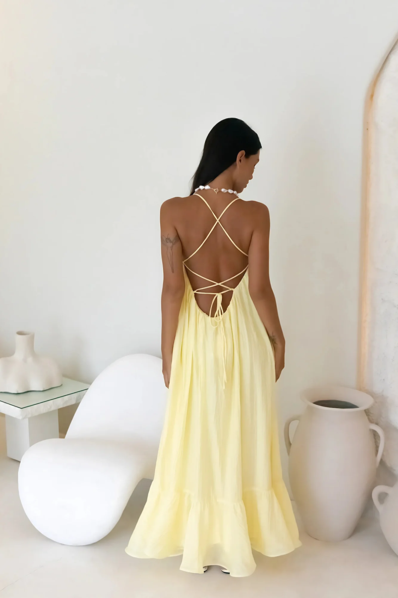 Sweet Solid Color Strap Long Summer Dress