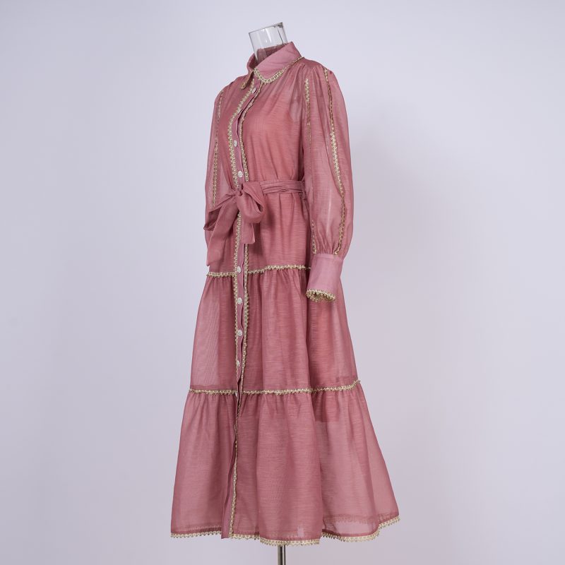 Retro Lantern Sleeve Cinched Waist Evening Dress - Image 2