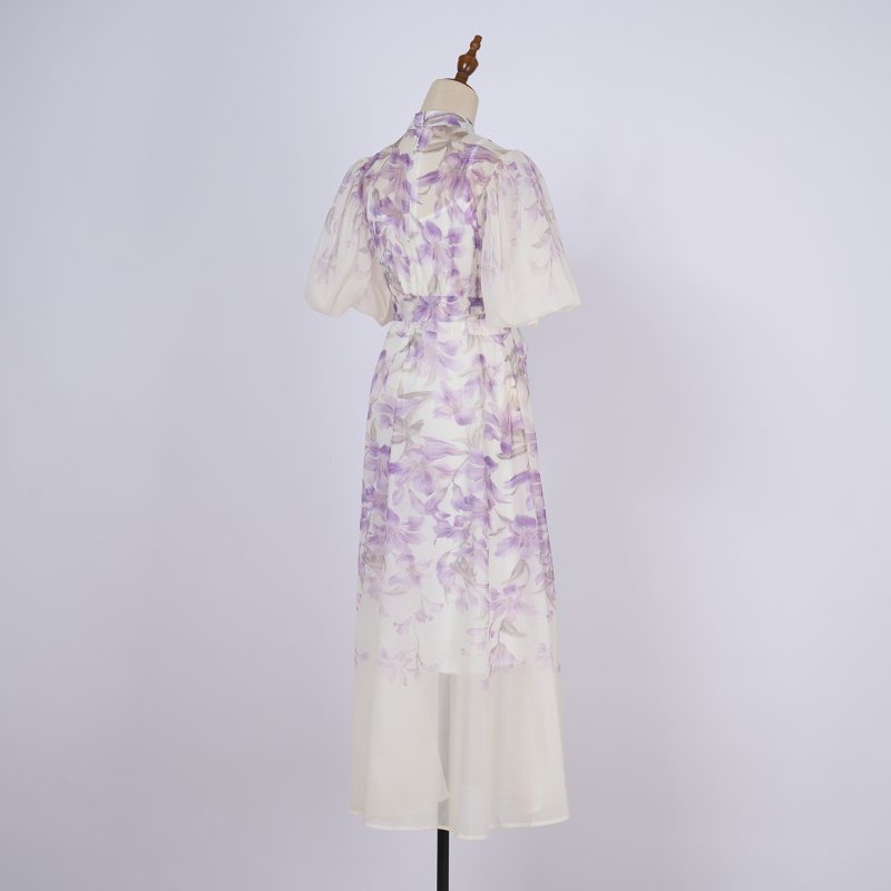 Elegant Printed Pattern Short-Sleeve Long Dress - Image 2