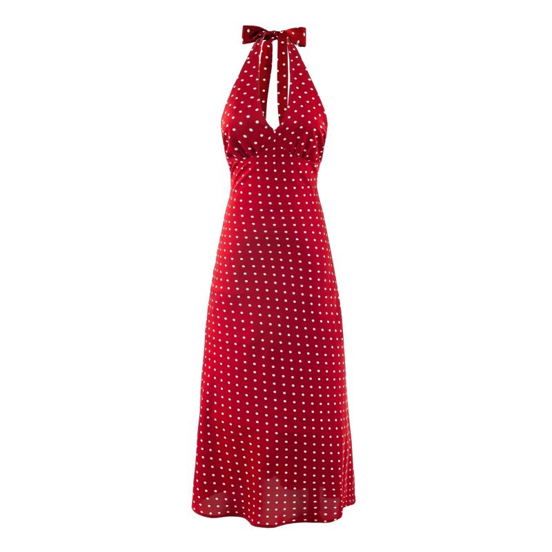Summer Polka Dot V-Neck Halter Backless Dress