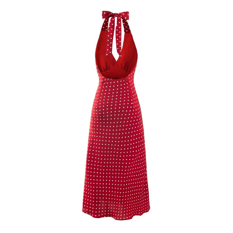 Summer Polka Dot V-Neck Halter Backless Dress - Image 2