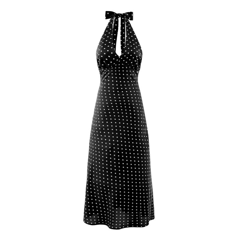 Summer Polka Dot V-Neck Halter Backless Dress - Image 3