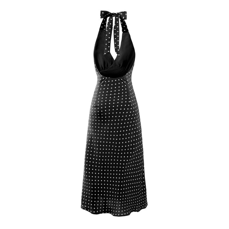 Summer Polka Dot V-Neck Halter Backless Dress - Image 4