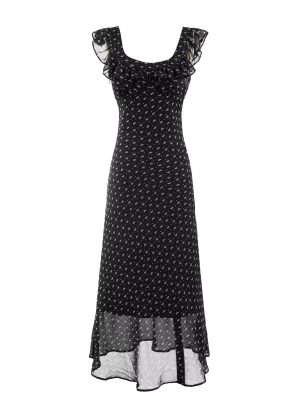 Seaside Square Collar Flounced Sleeve Lace-Up Dress