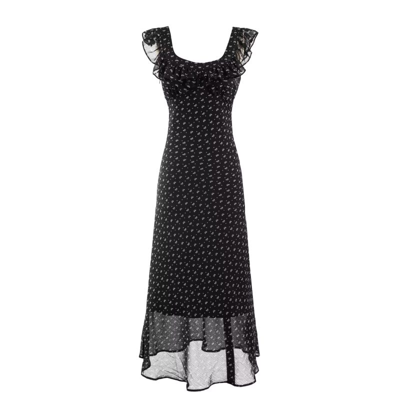 Seaside Square Collar Flounced Sleeve Lace-Up Dress
