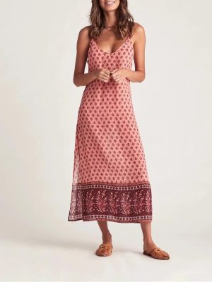 Red Cashew Rayon Printed Suspender Dress