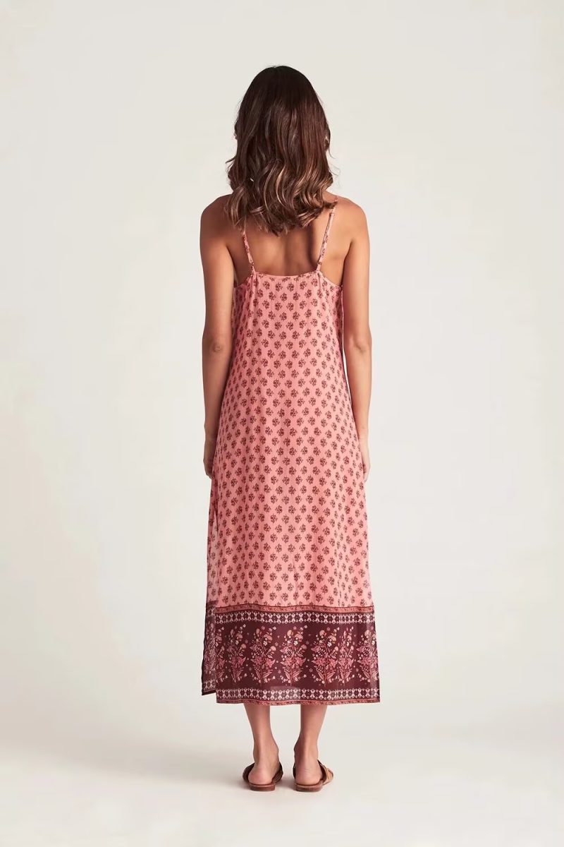 Red Cashew Rayon Printed Suspender Dress - Image 2