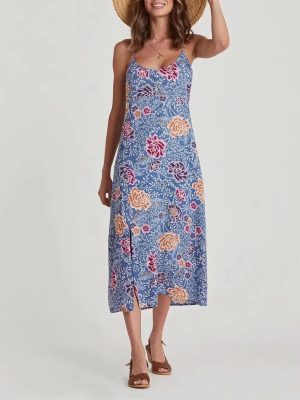 Simple Rayon Floral Sleeveless Split Dress