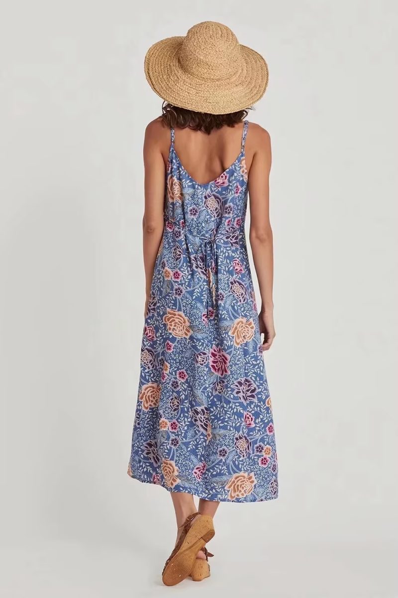 Simple Rayon Floral Sleeveless Split Dress - Image 2