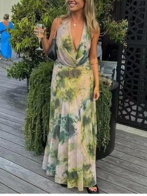Retro Tie Dye Slim Fit Spring Dress