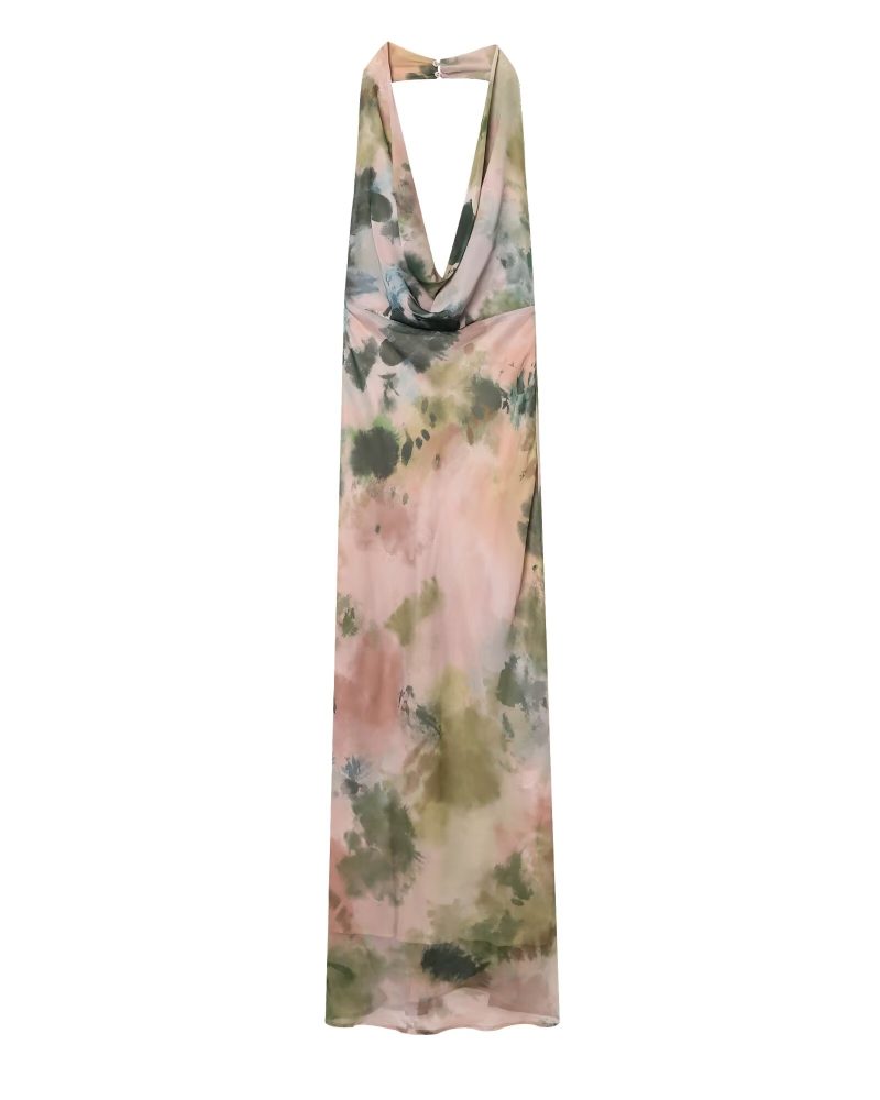 Retro Tie Dye Slim Fit Spring Dress - Image 2