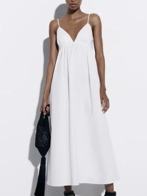 Summer Backless V-Neck Braced Midi Dress