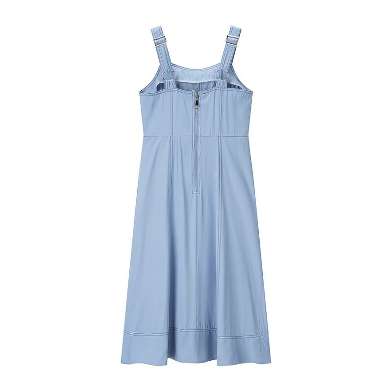 Simple Reducing Sling Single-Breasted Denim Dress - Image 4