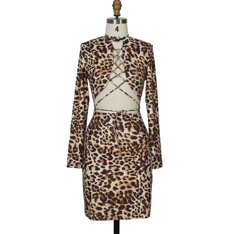 Leopard Print Lace Up Summer Mini Dress - Image 3