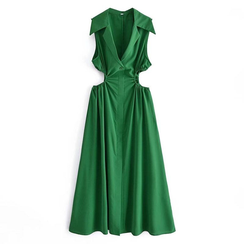 Casual Collared Sleeveless Waist-Defining Spring Dress