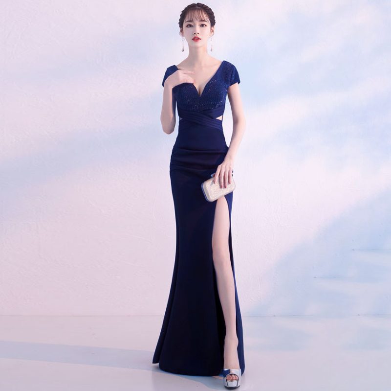 Elegant Long Slim Fit Fishtail Cocktail Dress - Image 3